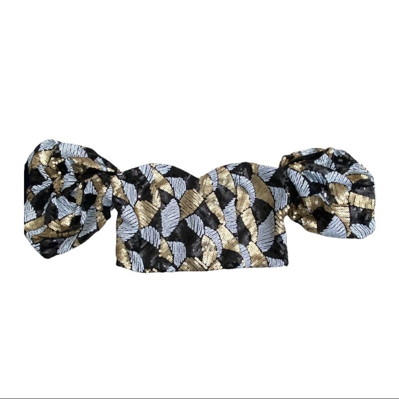 ASOS Virgos Lounge Bardot Sequin Top Gold Black Sold Out NWT UK 10 - Picture 2 of 15